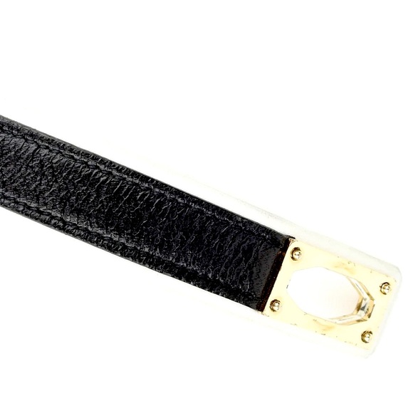 Givenchy - Shark Tooth Black/White Leather Gold Twist Lock Double Wrap Bracelet - Picture 3 of 8